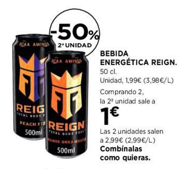 Hipercor BEBIDA ENERGÉTICA REIGN. oferta