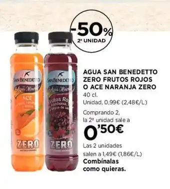 Hipercor AGUA SAN BENEDETTO ZERO FRUTOS ROJOS O ACE NARANJA ZERO oferta