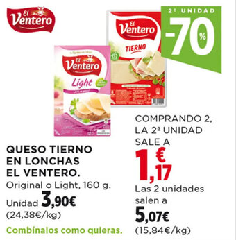 Hipercor QUESO TIERNO EN LONCHAS EL VENTERO oferta