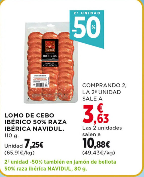 Hipercor LOMO DE CEBO IBÉRICO 50% RAZA IBÉRICA NAVIDUL. oferta
