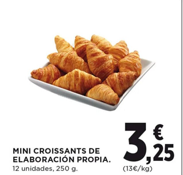 Hipercor MINI CROISSANTS DE ELABORACIÓN PROPIA. 12 unidades, 250 g. oferta
