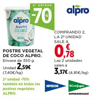 Hipercor POSTRE VEGETAL DE COCO ALPRO oferta