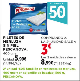 Hipercor FILETES DE MERLUZA SIN PIEL PESCANOVA. 400 gne. oferta