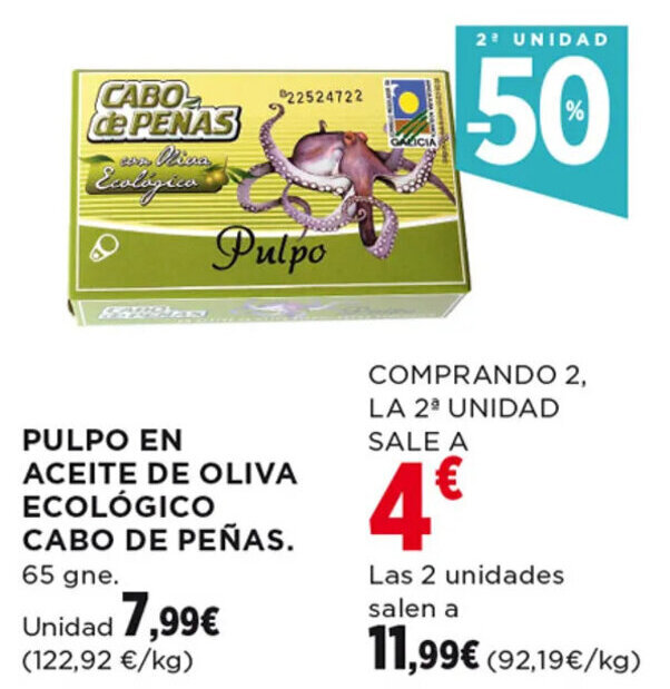Hipercor PULPO EN ACEITE DE OLIVA ECOLÓGICO oferta