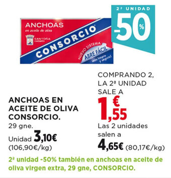 Hipercor ANCHOAS EN ACEITE DE OLIVA CONSORCIO. oferta