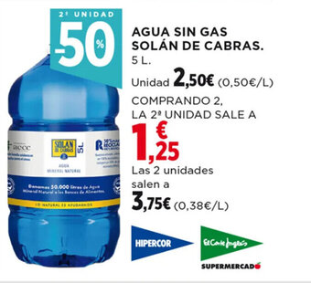 Hipercor AGUA SIN GAS SOLÁN DE CABRAS. oferta
