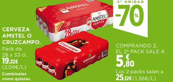 Hipercor CERVEZA AMSTEL O CRUZCAMPO. oferta
