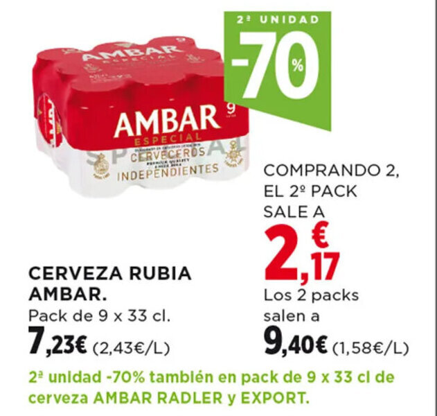 Hipercor CERVEZA RUBIA AMBAR. oferta