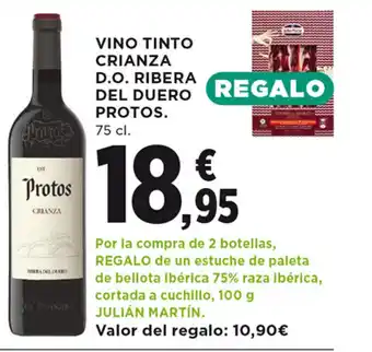 Hipercor VINO TINTO CRIANZA D.O. RIBERA DEL DUERO REGALO PROTOS. 75 cl. oferta