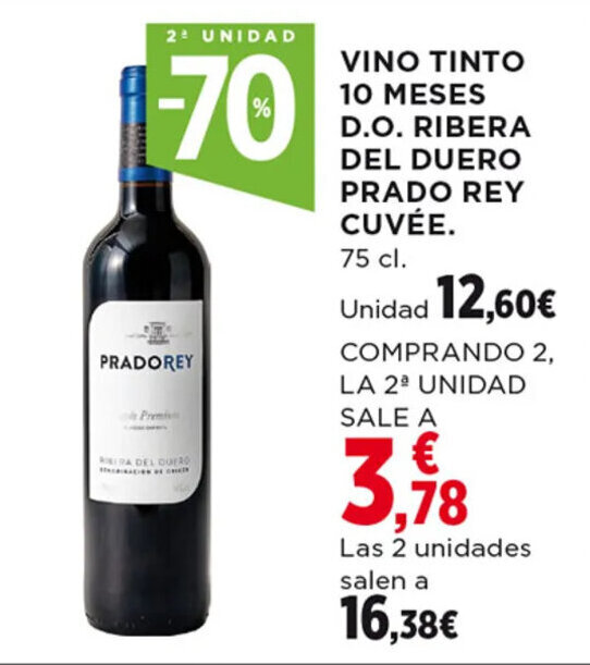 Hipercor VINO TINTO 10 MESES D.O. RIBERA DEL DUERO PRADO REY CUVÉE. 75 cl. oferta