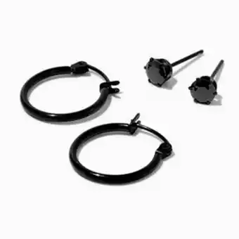 Claire's C luxe by claire's black titanium cubic zirconia 5mm round stud & 14mm hoop earrings oferta
