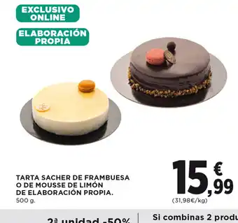 Hipercor TARTA SACHER DE FRAMBUESA O DE MOUSSE DE LIMÓN DE ELABORACIÓN PROPIA. oferta