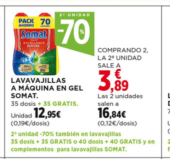 Hipercor LAVAVAJILLAS A MÁQUINA EN GEL SOMAT. oferta
