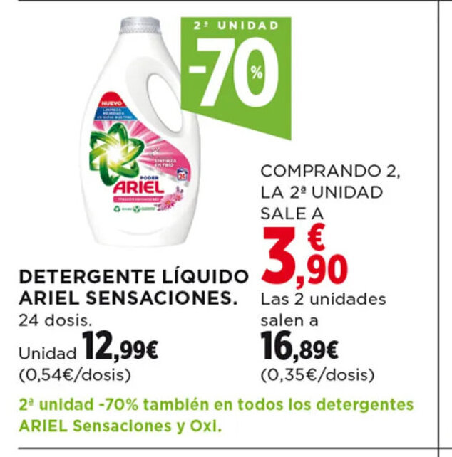 Hipercor DETERGENTE LÍQUIDO ARIEL SENSACIONES. 24 dosis. oferta