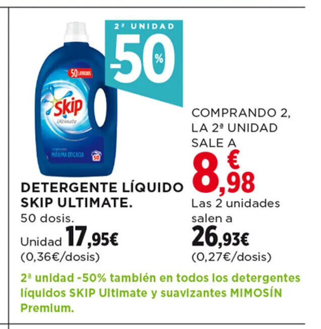 Hipercor DETERGENTE LÍQUIDO SKIP ULTIMATE. oferta