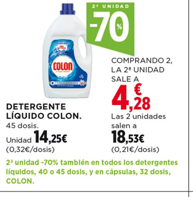 Hipercor DETERGENTE LÍQUIDO COLON. 45 dosis. oferta