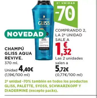 Hipercor CHAMPÚ GLISS AQUA REVIVE. 370 ml. oferta