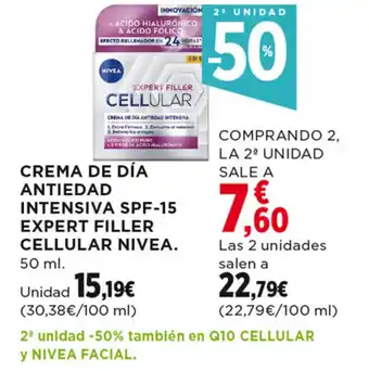 Hipercor CREMA DE DÍA ANTIEDAD INTENSIVA SPF-15 EXPERT FILLER CELLULAR NIVEA. 50 ml. oferta