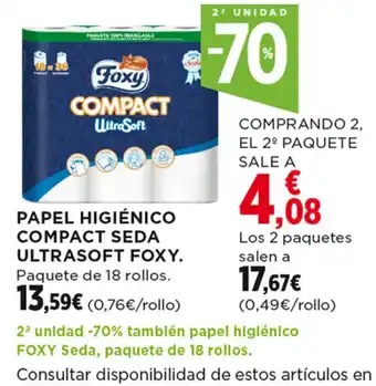 Hipercor PAPEL HIGIÉNICO COMPACT SEDA ULTRASOFT FOXY. Paquete de 18 rollos. oferta