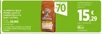 Hipercor ALIMENTO SECO PERRO ADULTO SABOR POLLO O BUEY ULTIMA. 12 kg. oferta