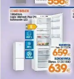 Combi bosch 180x80cm. cajon vlofresh plus oc. iluminación led. 237 l r 80 l moo kgn36viea inox dity 23 th 659€ kgn36