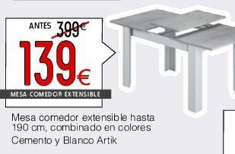 Atrapamuebles Mesa comedor extensible hasta 190 cm, combinado en colores Cemento y Blanco Artik oferta