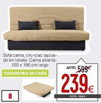 Atrapamuebles Sofá cama, clic-clac tapiza-do en loneta. Cama abierta: 120 x 190 cm largo oferta