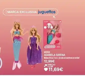 Juguettos Adabela a0313559 adabela sirena matheca 30 cm/2 en 1/1sa cola se transforma en vestid 12,99€ precio club 11,69€ oferta