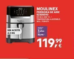 Worten Sin aceite 4.2 kg moulinex freidora de aire ez505d10 de boa 200 °c/ temperatura ajustable sku: 75.39079 3 años 31,99€ 11 oferta