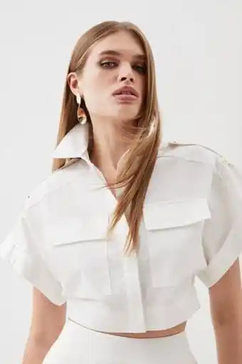 Karen Millen Cotton sateen short sleeve utility pocket shirt oferta