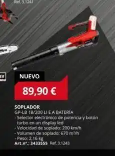 Coferdroza Nuevo 89,90 € soplador gp-lb 18/200 li e a batería -selector electrónico de potencia y botón turbo en un display led - v oferta