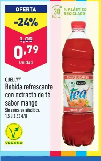 ALDI QUELLYⓇ Bebida refrescante con extracto de té sabor mango Sin azúcares añadidos. oferta