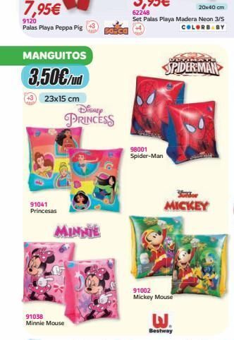 Panre 7,95€ 9120 palas playa peppa pig manguitos 3,50€/ud 23x15 cm 91041 princesas 91038 minnie mouse disney princess spid oferta