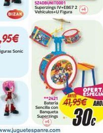 Panre Bizak sencilla con banqueta superzings sz4dbunit0001 superzings iv+e867 2 vehículos+u figura **2421 bateria 41,95€ ahora oferta