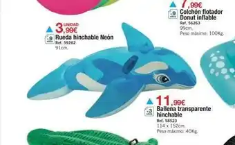 DRIM Unidad rueda hinchable neón ref. 59262 91cm. 7,99€ colchón flotador donut inflable ref. 56263 99cm. peso máximo: 100kg. oferta