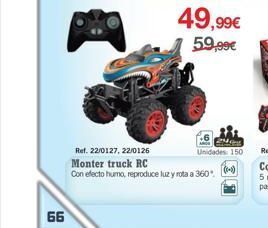 DRIM 66 49,99€ 59,99€ ref. 22/0127, 22/0126 monter truck rc con efecto humo, reproduce luz y rota a 360°. unidades: 150 [(0+1 oferta