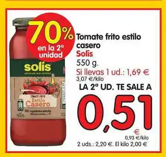Alimerka Tomate Frito Estilo Casero Solís 550 G 70% En La 2ª Unidad oferta