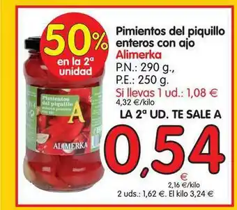 Alimerka Alimerka Pimientos Del Piquillo Enteros Con Ajo 50% En La 2ª Unidad oferta