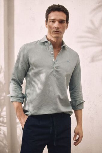 Cortefiel Camisa polera lino manga larga oferta