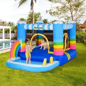 ToysRus Castillo hinchable arcoíris con piscina y cama de salto 280 cm outsunny oferta