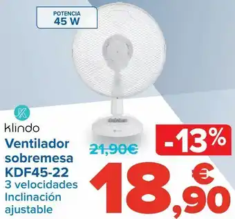 Carrefour Ventilador sobremesa kdf45-22 oferta