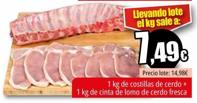 Unide Market 1kg de costillas de cerdo + 1kg de cinta de lomo de cerdo fresca oferta