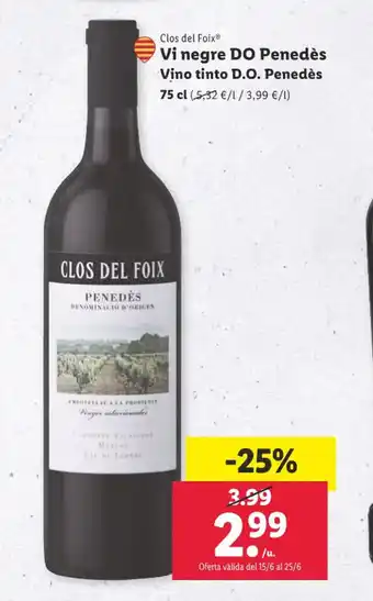 Lidl Vi negre DO Penedès oferta