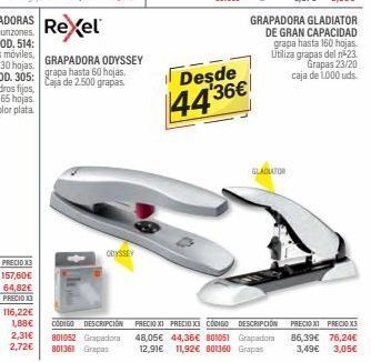 Carlin Rexel grapadora odyssey grapa hasta 60 hojas. caja de 2.500 grapas. odyssey codigo descripcion 801052 grapadora 801361 gra oferta