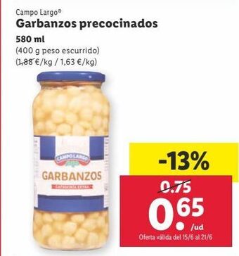 Lidl Garbanzos campo largo oferta
