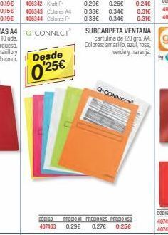 Carlin Desde 0'25€ codigo 407403 subcarpeta ventana cartulina de 120 grs. a4. colores: amarillo, azul, rosa, verde y naranja. o oferta