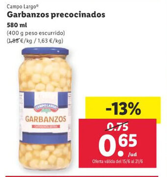 Lidl Campo Largo Garbanzos precocinados oferta