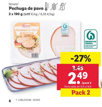 Lidl Serrano' Pechuga de pavo oferta