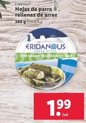 Lidl Eridanous Hojas de parra rellenas de arroz oferta