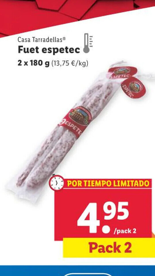 Lidl Casa Tarradellas Fuet espetec oferta